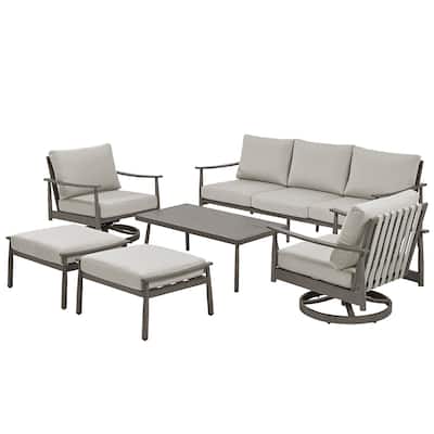 6-Person Aluminum Patio Conversation Set with 2 Swivel Chairs, 3-Seat Outdoor Couch and Coffee Table
