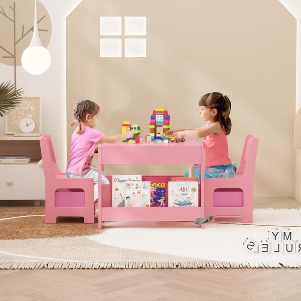 slide 2 of 18, Kids Art Table and Chair Set, 3 in 1 Activity Table with 2 Chairs Pink