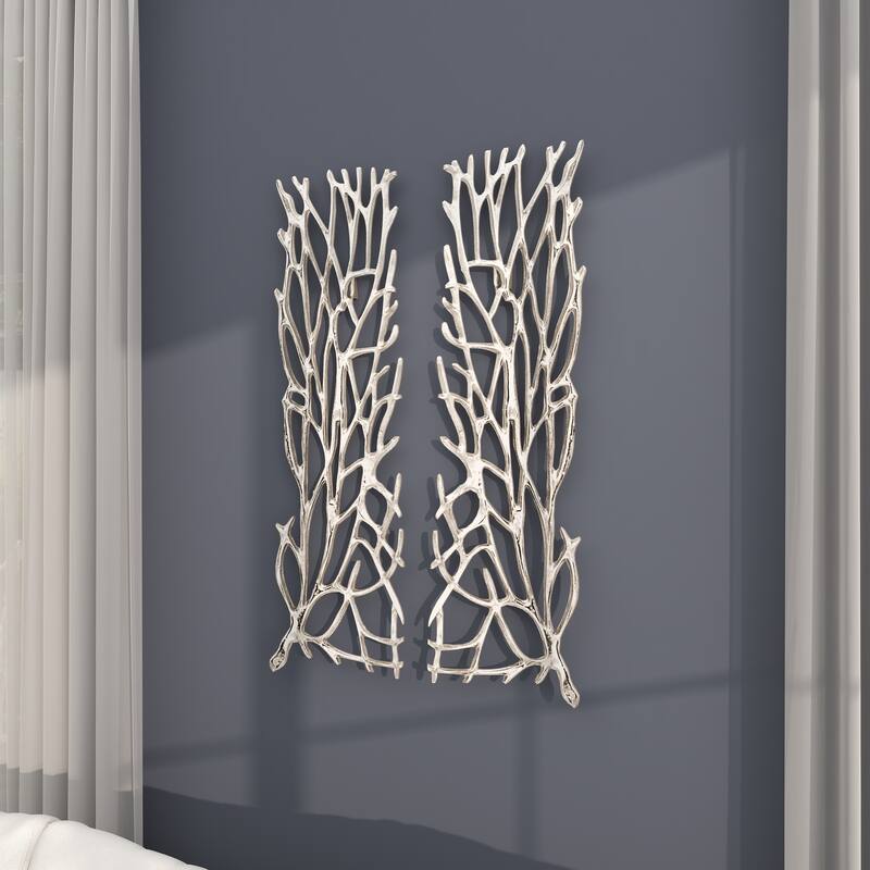 Silver Aluminum Metal Inspired Coral Wall Decor (Set of 2) - Silver or Gold