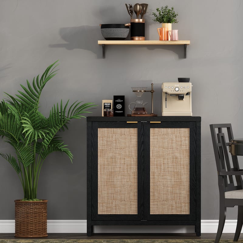 SICOTAS Rattan Sideboard Buffet Accent Storage Cabinet with 2 Doors - N/A