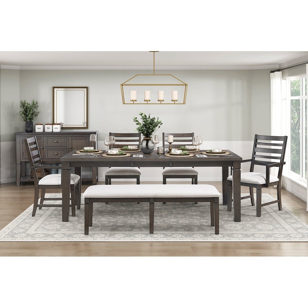 Dark Espresso Finish Dining Furniture Set Table with Extension Leaf Upholstered Bench Chairs