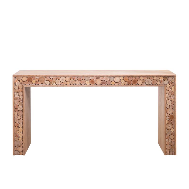 Rustic Wood Console Table with Natural Log Accents - 62" Entryway Table, Narrow Sofa Table, Hallway Accent Table