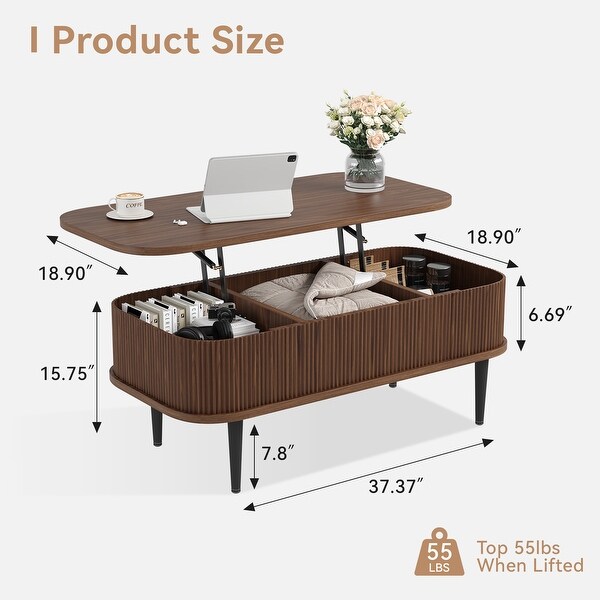 AOXUN Fluted Lift Top Coffee Table with Storage - Bed Bath