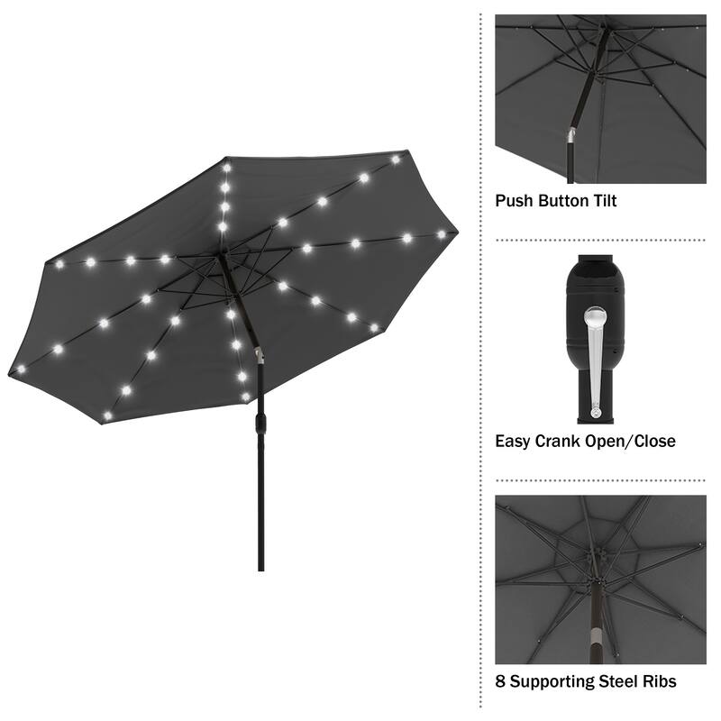 Patio Umbrella with Lights - 10 ft Outdoor Sun Shade Canopy with 32 Solar LEDs by Pure Garden (Gray)