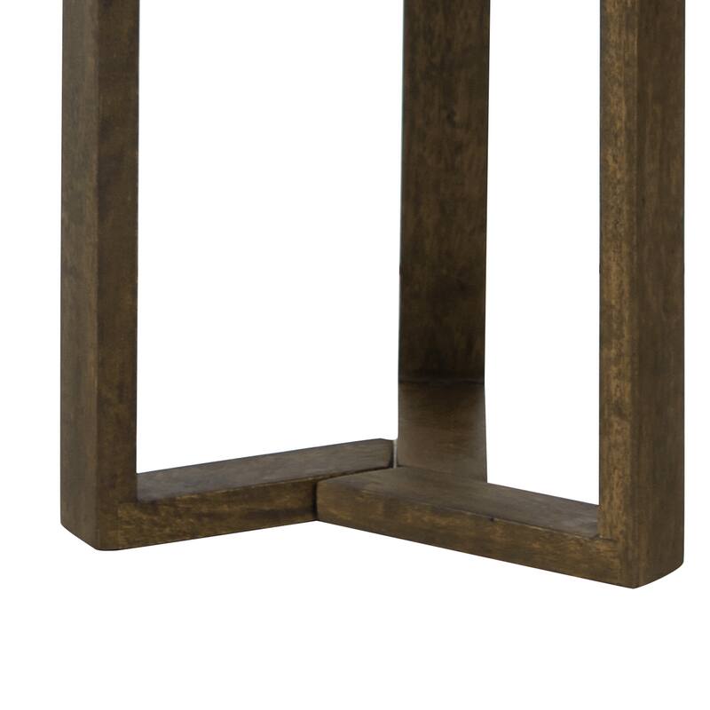 Fina Table, Round White Genuine Marble Top, Natural Brown Mango Wood 3 Leg Sled Base