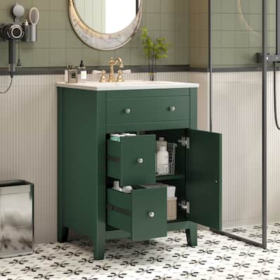 24" Contemporary Bathroom Vanity Set Featuring Ceramic Sink Basin - Includes 2 Smooth-Glide Drawers and Soft-Close Door Cabinet.