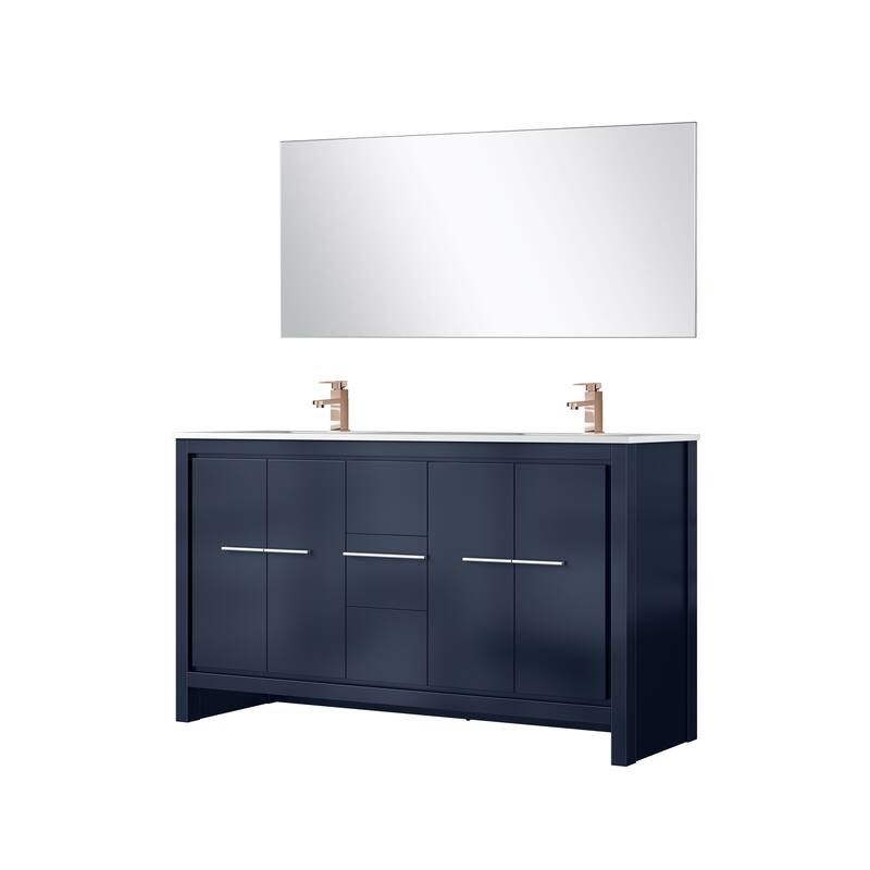 Lafarre Bath Vanity with Cultured Marble Top, Sink, Mirror and Rose Gold Faucet