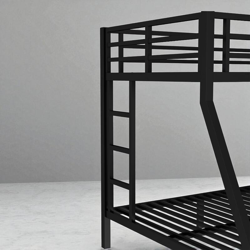 Metal Twin over Full Bunk Bed, Space-Saving, Noise-Reduced, No Box Spring Needed, Black for Teens and Adults