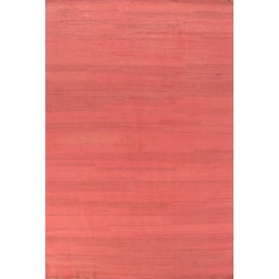 Modern Gabbeh Oriental Area Rug Hand-Knotted Pink Wool Carpet - 6'10" x 9'9"