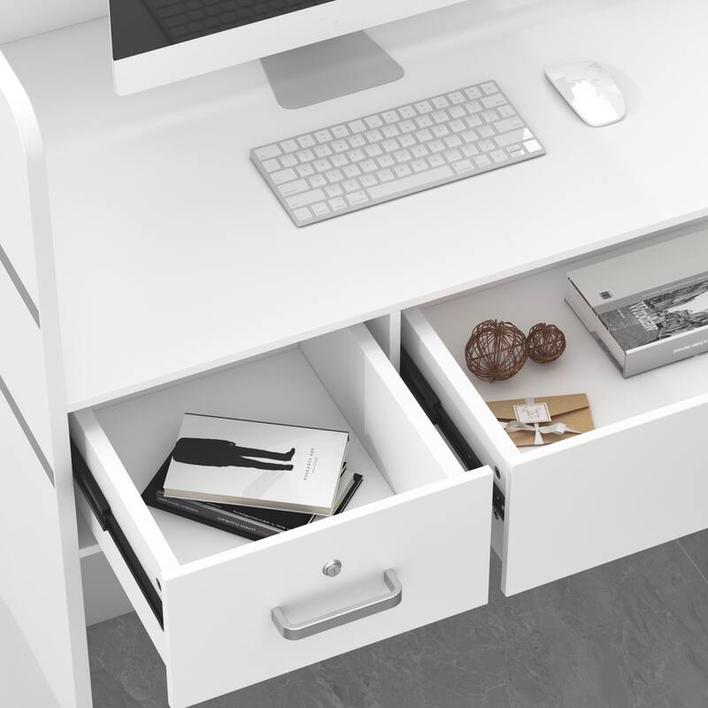 Reception Desk Front Counter Table with Drawer Shelf White by Timechee