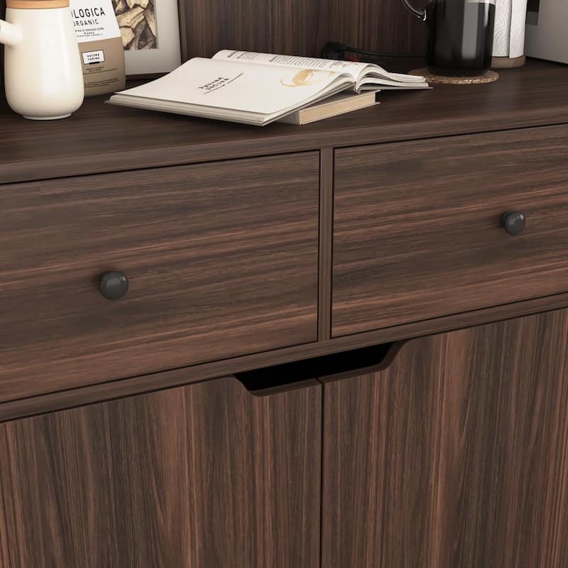 71" Tall Kitchen Pantry Cabinet with Reeded Glass Doors, Microwave Stand and Storage Shelves, Freestanding Bakers Rack Sideboard