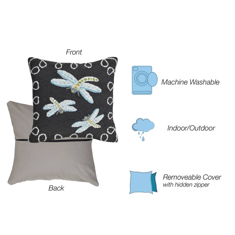 Liora Manne Frontporch Dragonfly Indoor/Outdoor Pillow Midnight 18" Square
