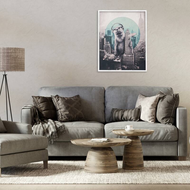 Stupell DJ Otter over Cityscape Framed Giclee Art Design By Ali Gulec