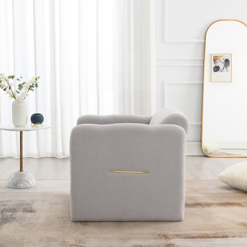 Arm Chair With Waved Arms,Metal Decoration On Both Side Arms,for Primary Living Space,Living Room,Bedroom,Light Grey