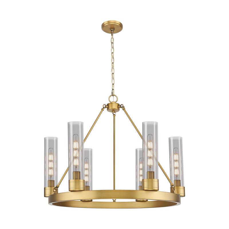 Innovations Lighting Downtown Urban - Boreas - 6 Light 29" Chandelier with 11" Shades - Brushed Brass/Light Smoke