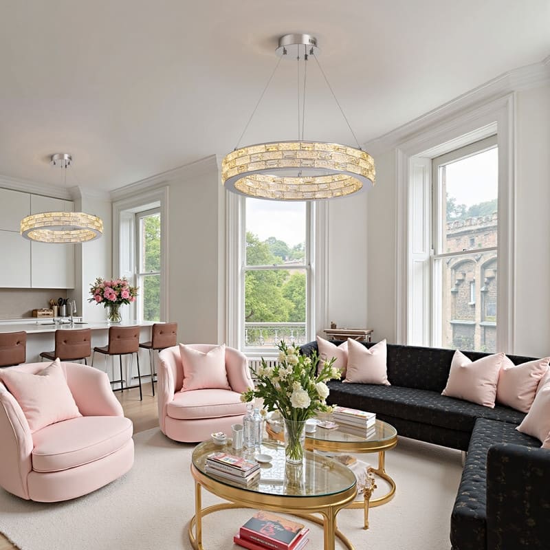 23.6 in. Modern Chrome Crystal Chandelier Luxury Pendant Light Adjustable Height for Dining Room