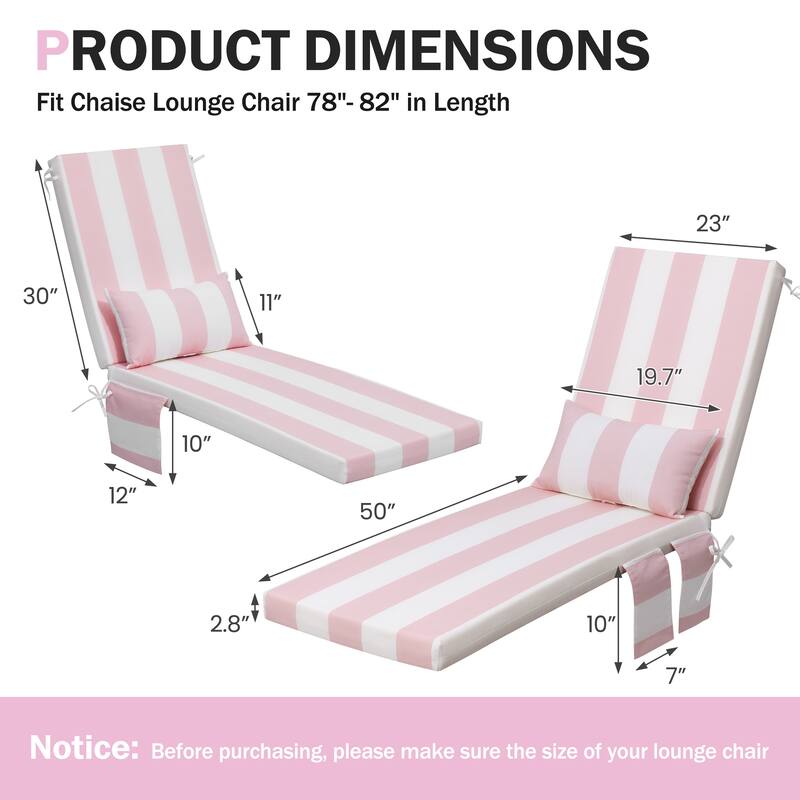 Outdoor Patio Chaise Lounge Chair Cushions with Pillow and Pockets