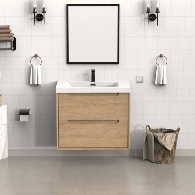 30" in. W x 26" in. D Modern Rectangular Integrated Resin Bathroom Sink Vanity Top One-Piece Design