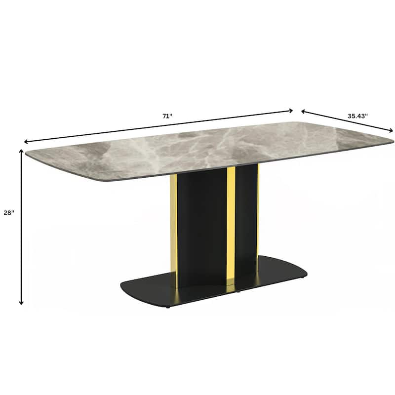 Sylva Dining Table Rectangular Tabletop in Gold Pedestal Base