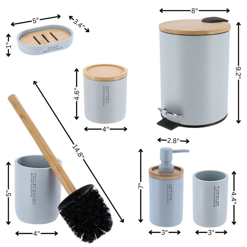 Bathroom Accessories with Natural Accents, Modern 6-piece Set