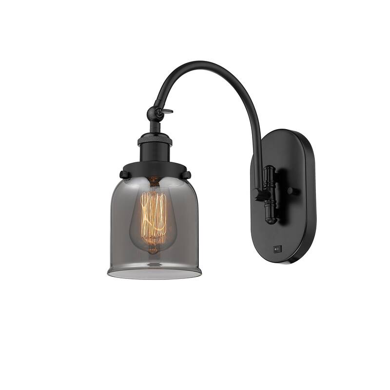 Innovations Lighting Franklin Restoration Bell - 1 Light 5" Sconce - Arm Swivels Side To Side - Matte Black/Light Smoke