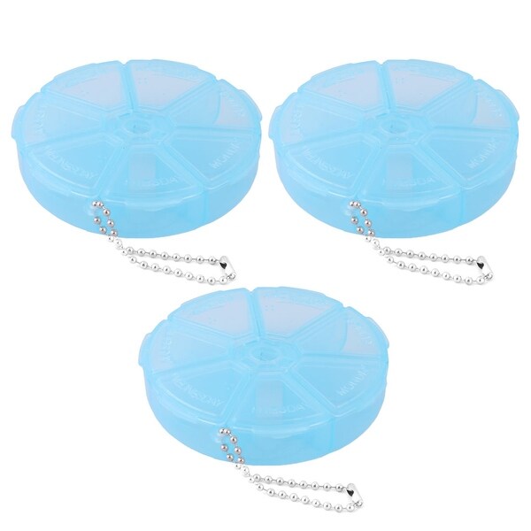 Outdoor Plastic Round 7 Compartments Capsule Pills Storage Box Case Blue 3pcs