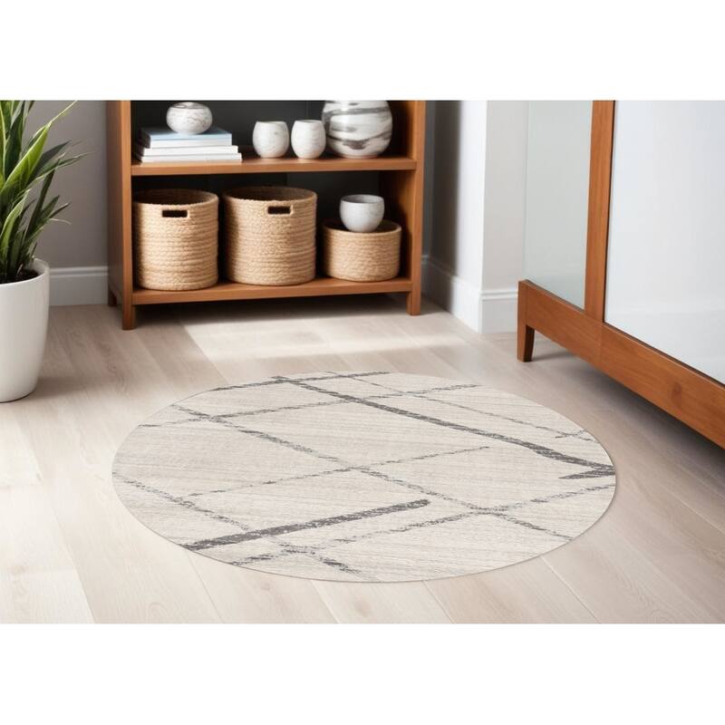 Distressed Geometric Abstract Stain Resistant Woven Durable Area Rug - 5' Round - 5' Round - Cream/Onyx - Round