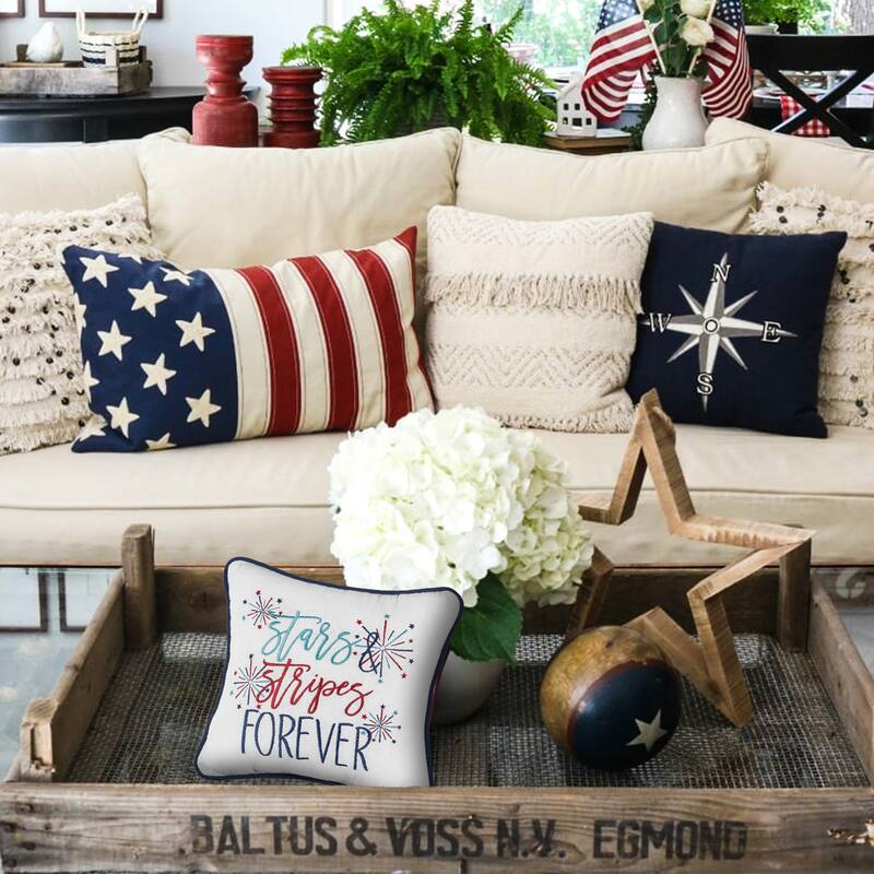 10" x 10" Stars & Stripes Forever Americana July 4th Embroidered Throw Pillow
