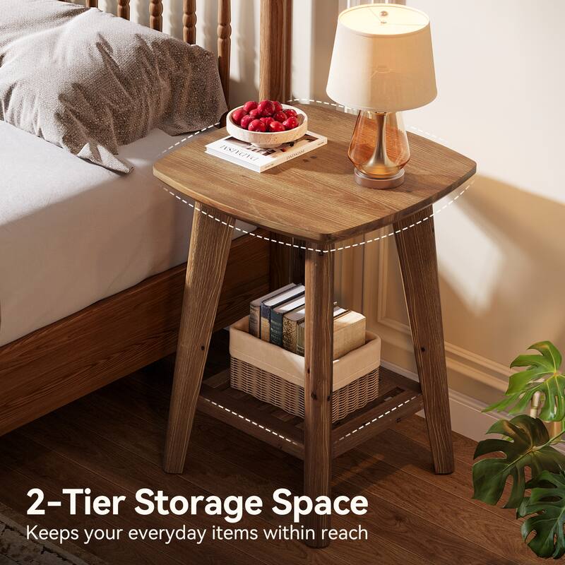 Solid Wood Square End Table with Storage Shelf, 19.68" Wood Side Table for Living Room, Sofa Side