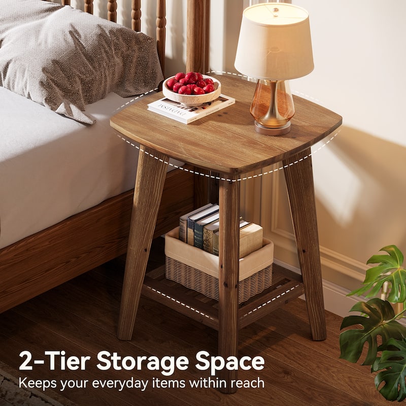 Square Side Table with Storage Shelf & Solid Wood Material, 19.68" Wood End Table for Living Room, Sofa Side, Small Spaces
