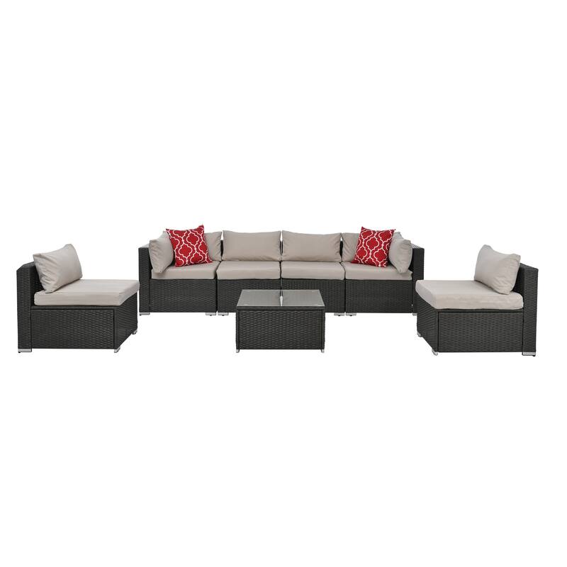 7-piece Outdoor Patio Sectional Set with Glass Table