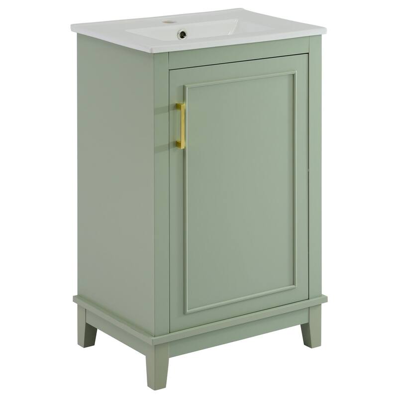 Modern 20" Bathroom Vanity with Freestanding Cabinet, Integrated Ceramic Basin & Storage