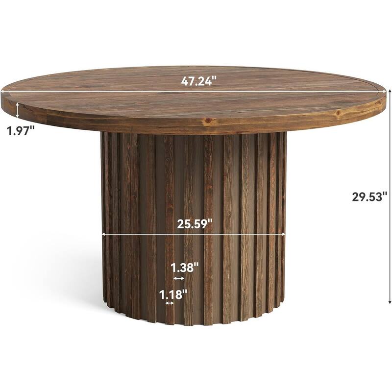 47" Solid Wood Dining Table, Farmhouse Round Kitchen Table