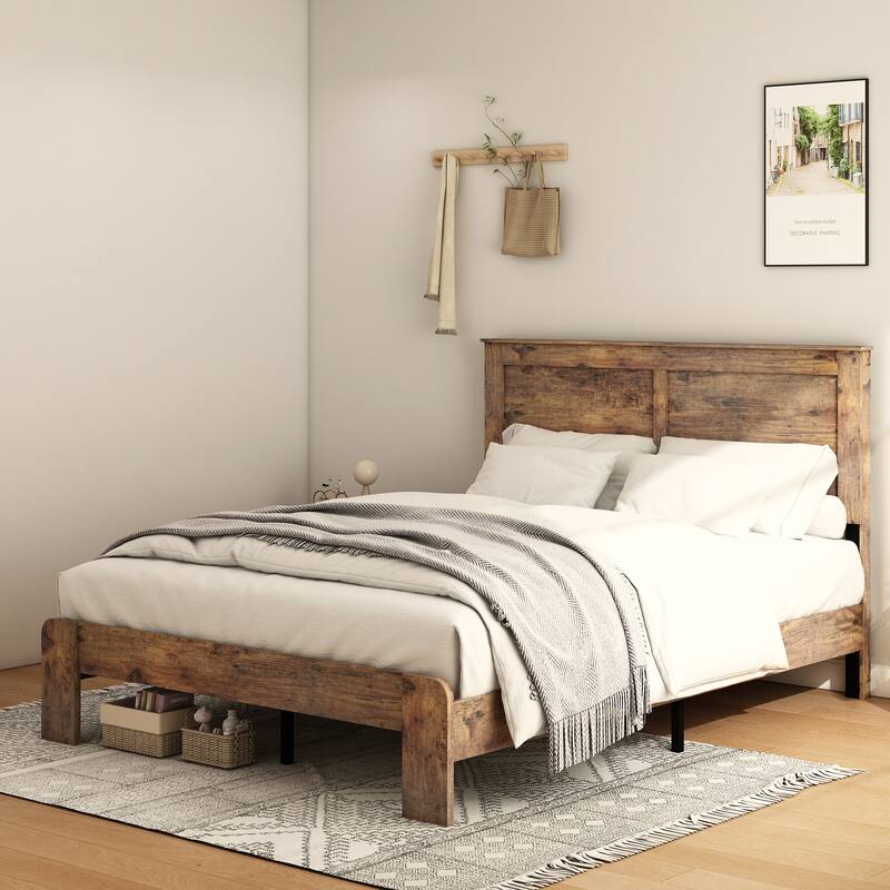 Wooden Platform Bed Frame with Large Under Bed Storage