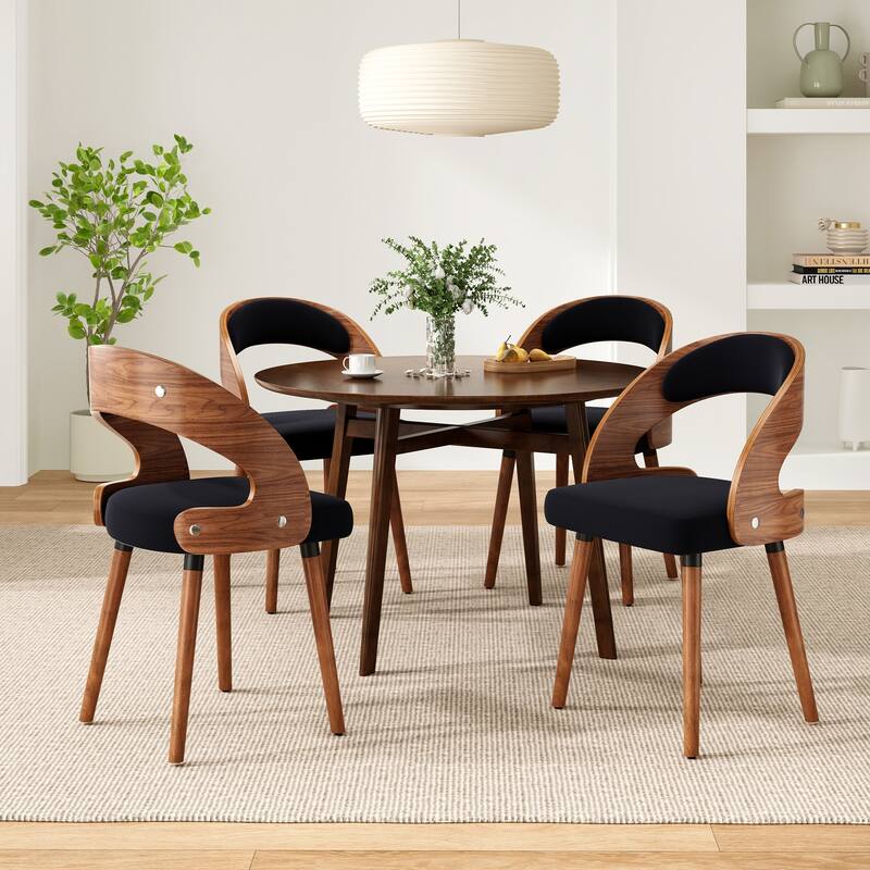 Wood Dining Chairs, Set of 2 Modern Upholstered Dining Chairs with Curved Backrest for Kitchen, Dining Room, Living Room