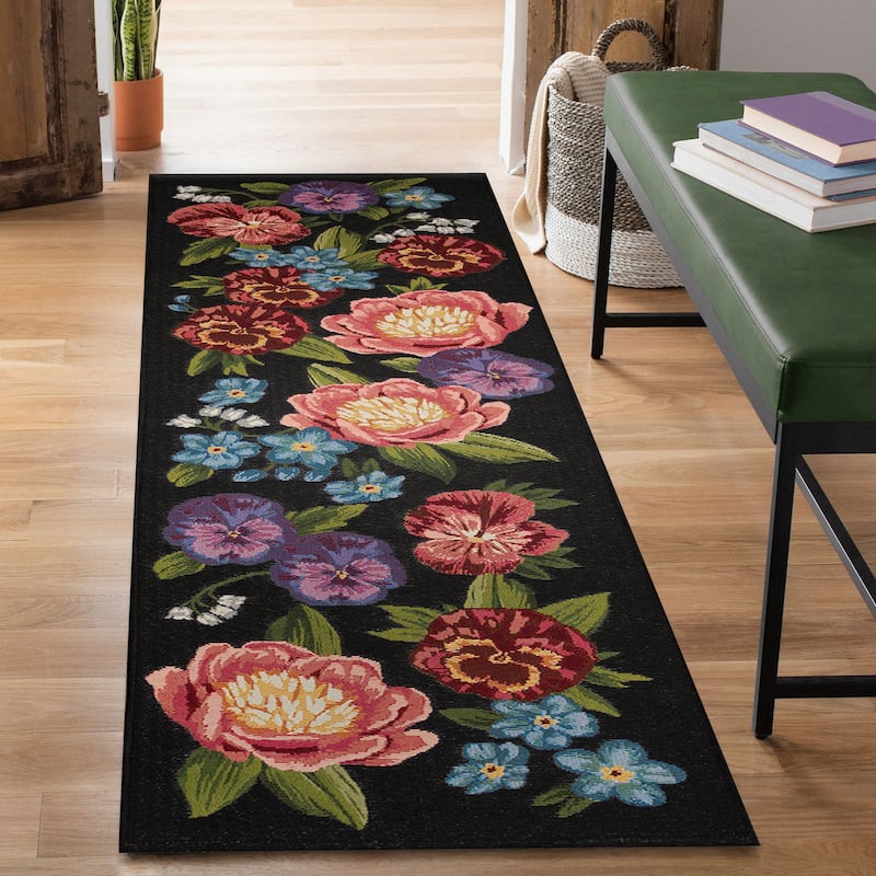 Liora Manne Marina Secret Garden Indoor/Outdoor Area Rug - 1'11" x 7'6" - Black