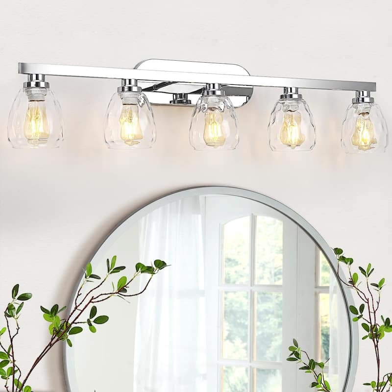 3/4/5 Light Bathroom Light Fixtures Chrome with Hammered Glass Shade