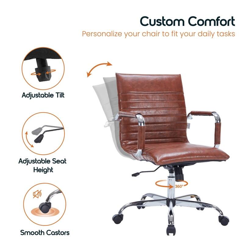 Harris Ergonomic Mid-Back Leather Office Chair with Metal Frame, Adjustable Height, Tilt Lock, and Swivel for Home Office