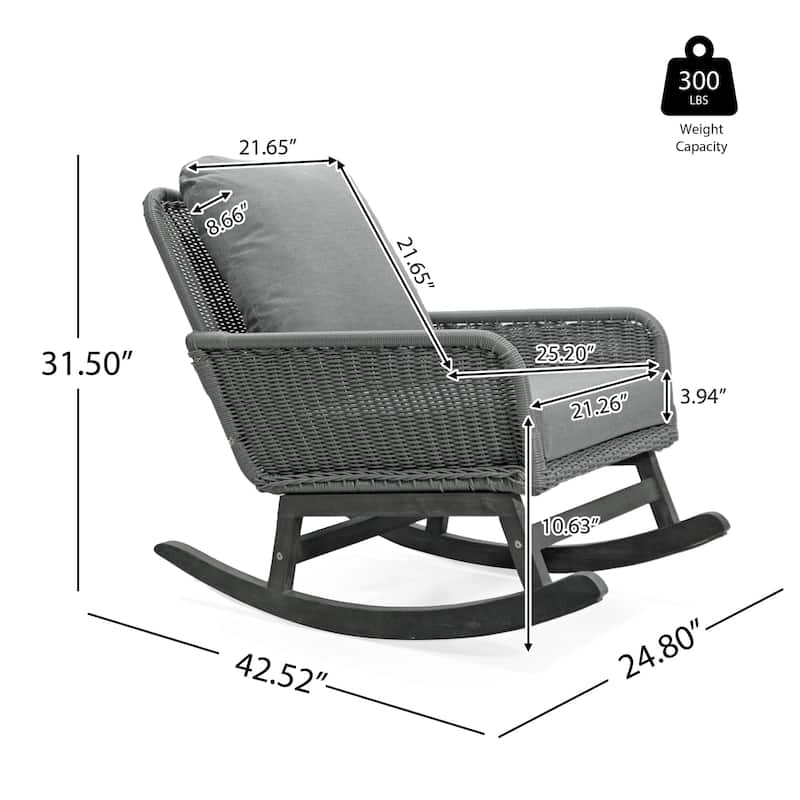 2-Piece Indoor Outdoor Wicker Rocking Chairs with Cushions, Wood Frame
