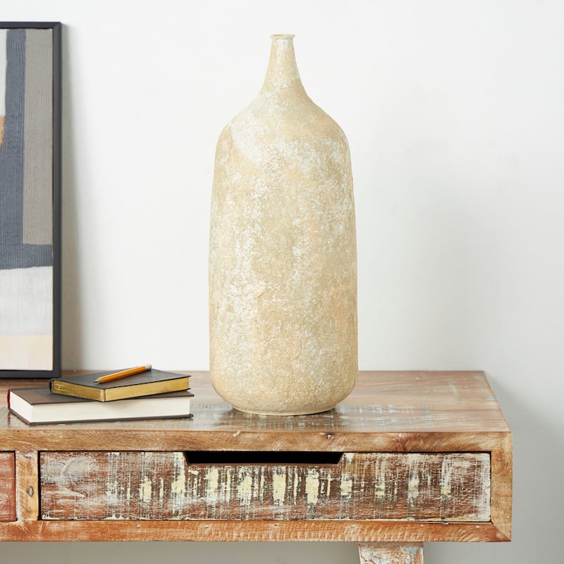 Beige Metal Handmade Antique Style Distressed Vase
