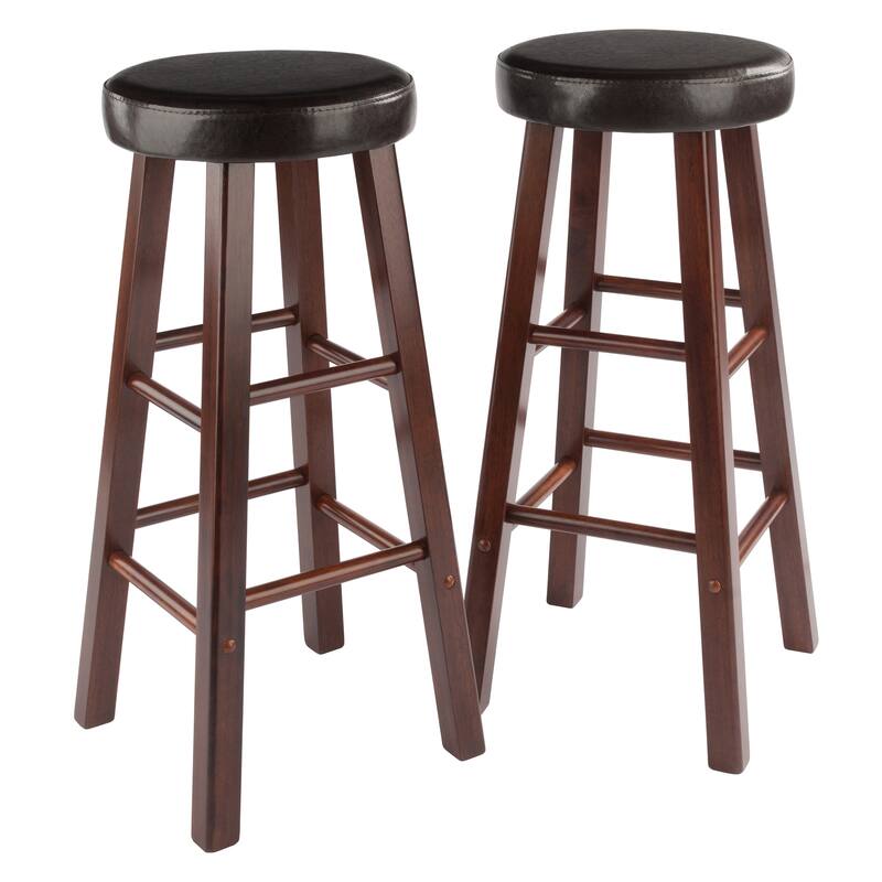 2-Pc Cushion Seat Bar Stool Set, Espresso and Walnut - 13.58 x 13.58 x 30.71 inches
