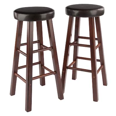 2-Pc Cushion Seat Bar Stool Set, Espresso and Walnut - 13.58 x 13.58 x 30.71 inches