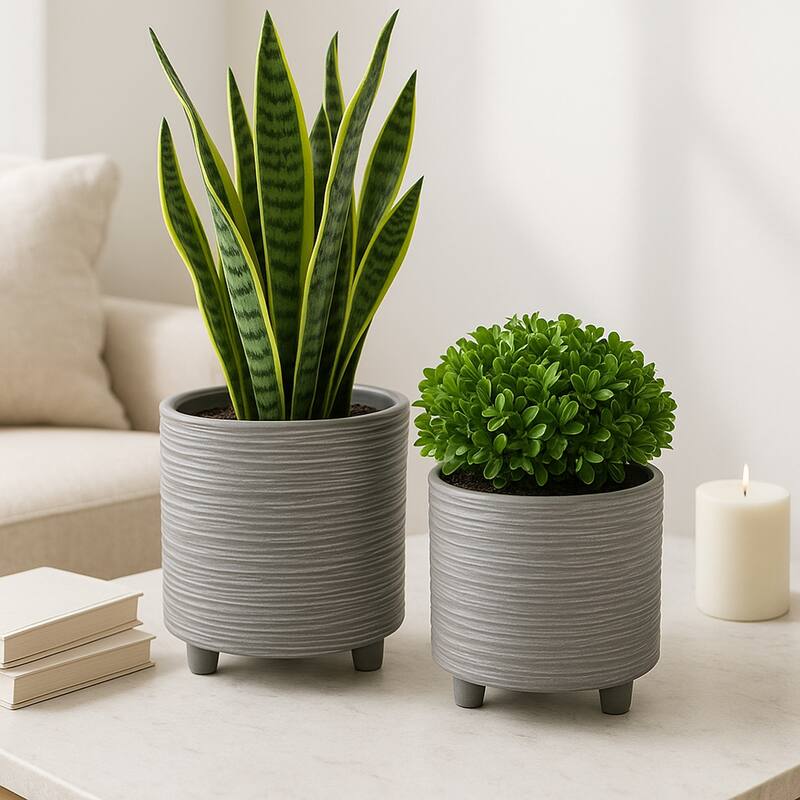 Ceramic Patterned Footed Planter - Set of 2 - 6" - 8"