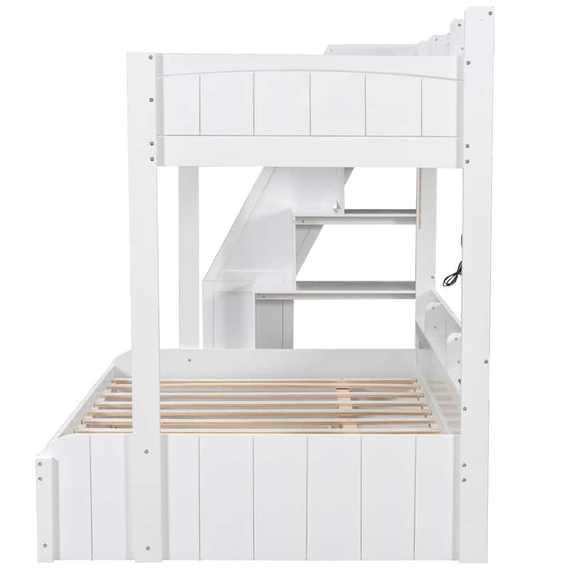 Twin over Full Bunk Bed with Storage Stairs, Trundle, LED Shelf & USB Port by Harper&Bright Designs