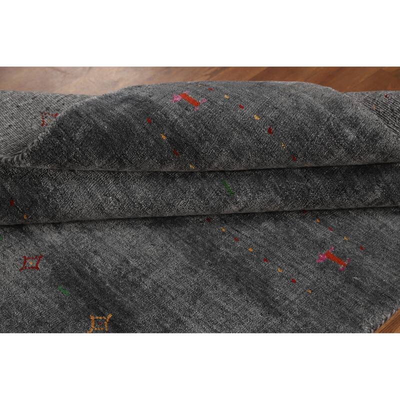 Hand Knotted Oriental 100% Wool Carpet Tribal Animal Pictorial Greys & Charcoal Gabbeh Area Rug - 5' 10'' X 4' 5''