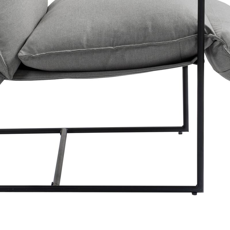 Mid-century Metal Sling Upholstered Armchair with Lengthen Upholstered