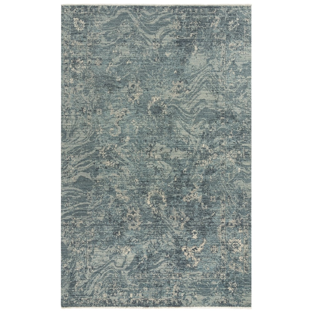 Alora Decor Intrepid Blue, Grey, and Ivory Abstract Wool Rug