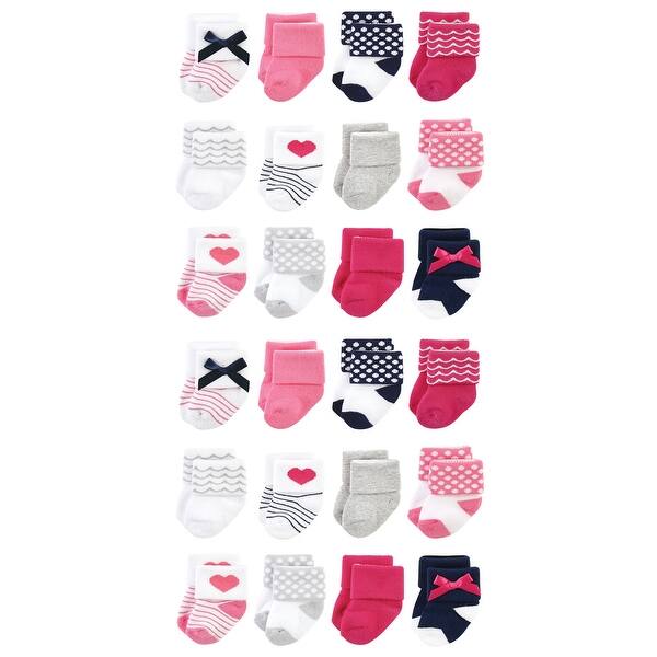 slide 1 of 1, Luvable Friends Cotton Rich Baby Terry Socks 24-Pack, Bows Bows - 0-6 Months