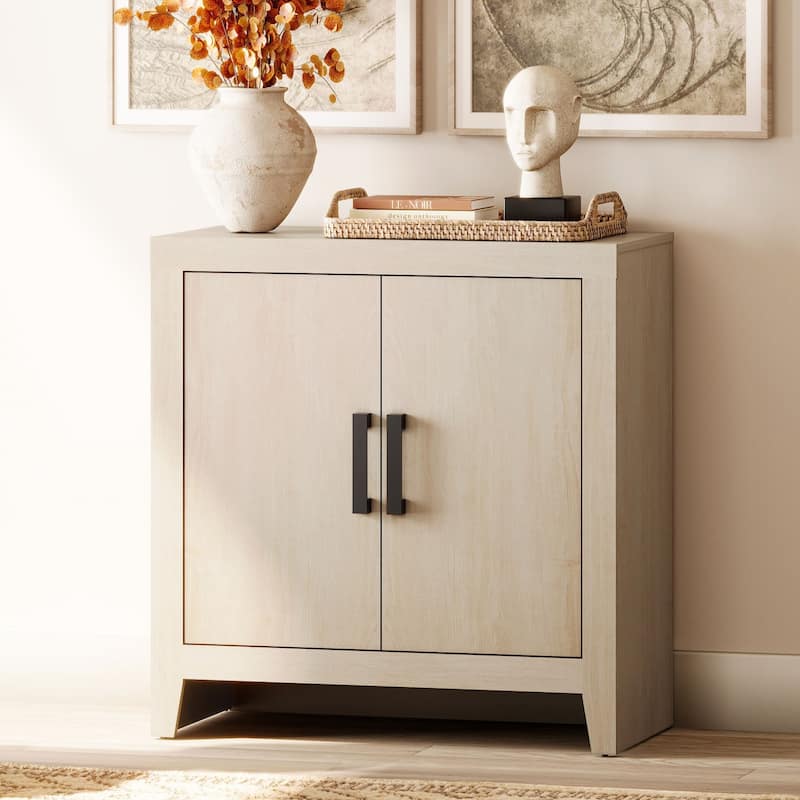 WAMPAT Modern Farmhouse TV Stand Cabinet, Entertainment Center with Adjustable Shelf - Beige - 31 inches