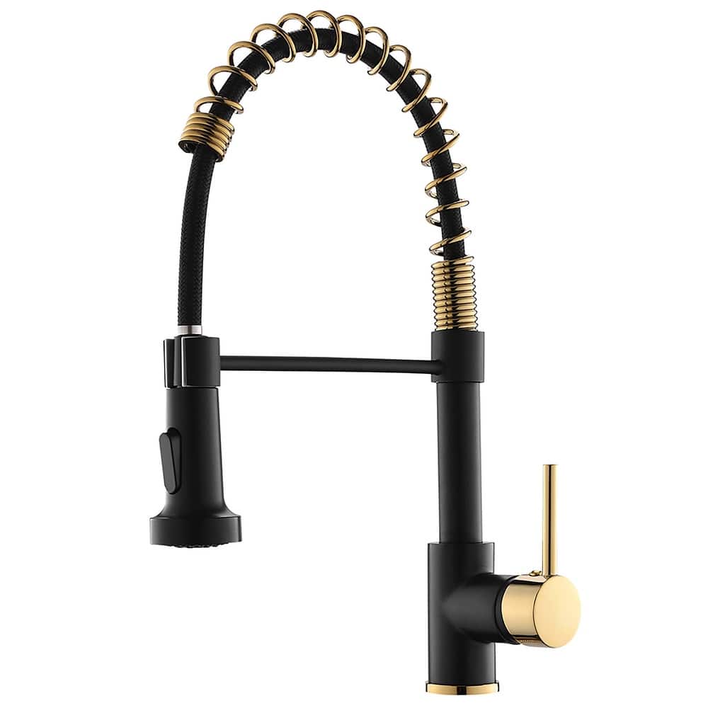 Single Spout Pull Down Black and Gold Kitchen Sink Faucet